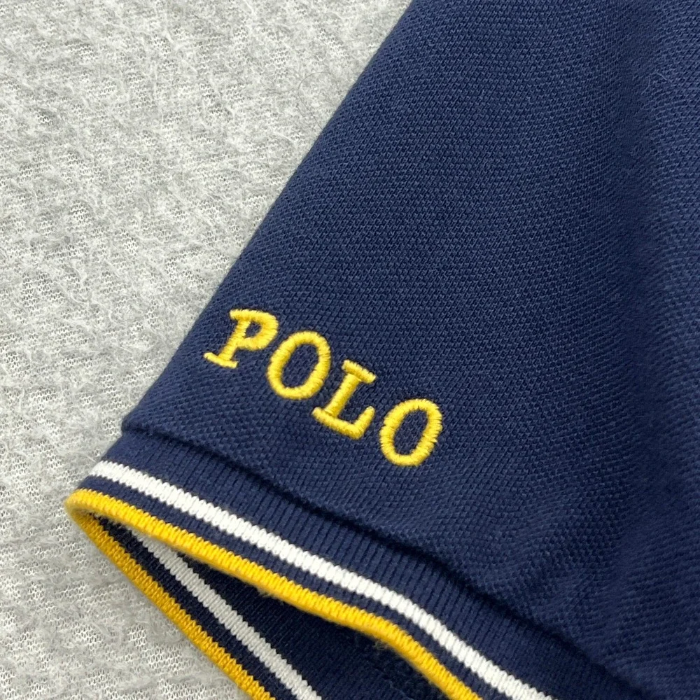 Polo Ralph Lauren Pique Shirt Mens Medium Blue Custom Slim Fit Knit Tipped Trim